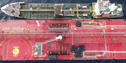 two-tanker-ship-top-view-photo-during-bunker-operation-photo